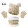 Five Finger Winter Gloves for Toddlers Kids Warm Knit Set, Bear Ear Hat, Fleece Lined Neck Gaiter & Toddler Hat Scarf Glove Set Full Gloves,