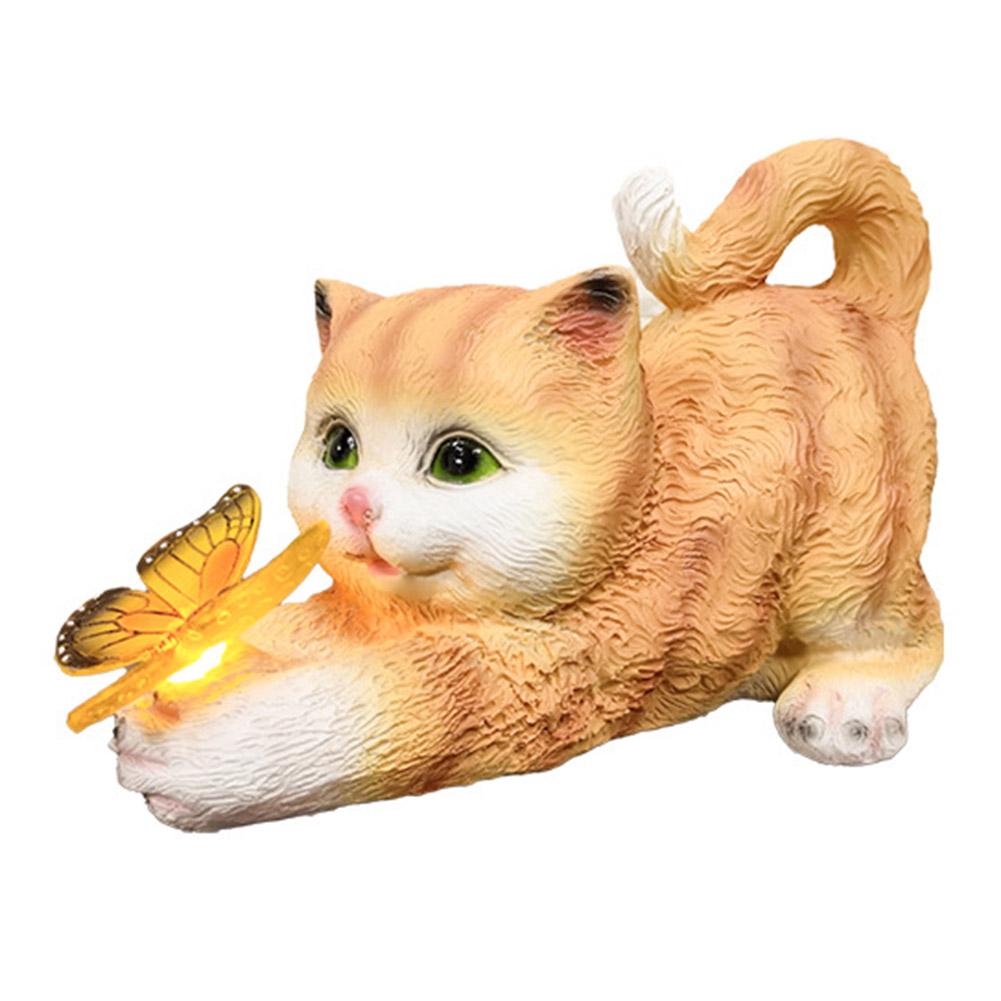 Садовая статуя кота на солнечной батарее Милая фигурка кота и бабочки Подарок на новоселье Садовая статуя на солнечной батарее Украшение газона в виде кота для двора, патио