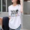 New Summer White Mid-length Curved Short-sleeved T-shirt for Women's Niche Cartoon Printed Loose Top