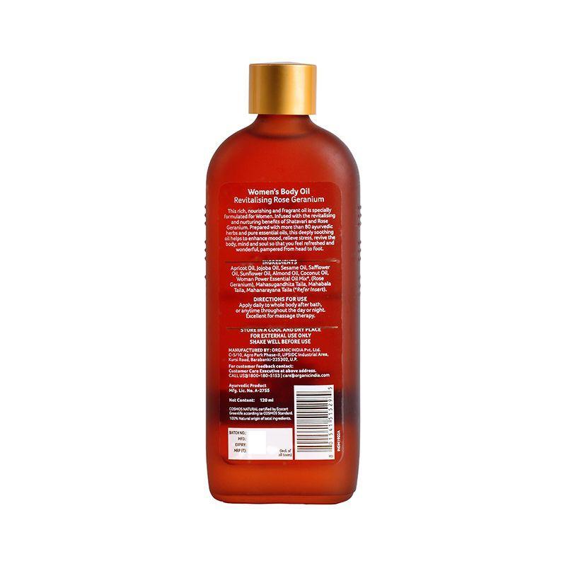 Восстанавливающее масло для женщин с Розовой геранью (120 мл), Women`s Body Oil Revitalising Rose Geranium,  Organic India