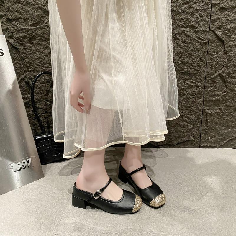 Inner Heightening Bag Head Half-drag Sandals Women Wear Silver Thick-soled Leather Small Size Gentle Thick-heeled Sandals