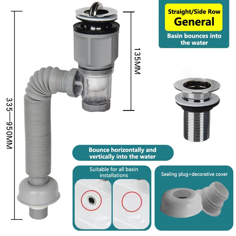 1Set Bathroom Kitchen Sink Drain Pipe Kit Flexible Expandable Anti-Odor Sink Drain Pipe Accessories