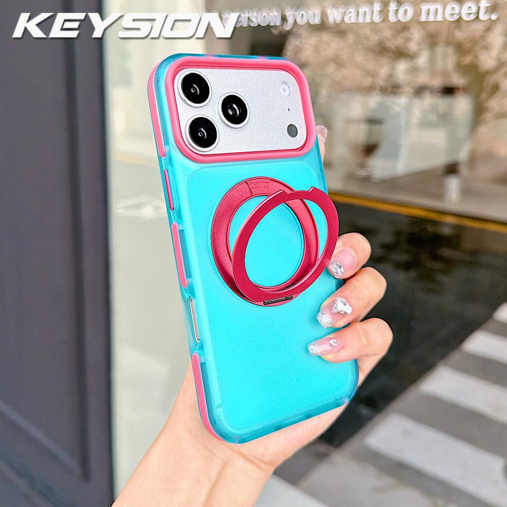 KEYSION Чехол с магнитом 360° и кольцом-подставкой, Color blocking, для MagSafe, для iPhone 14 15 16 17 Pro Max, матовый, противоударный, задняя крышка телефона