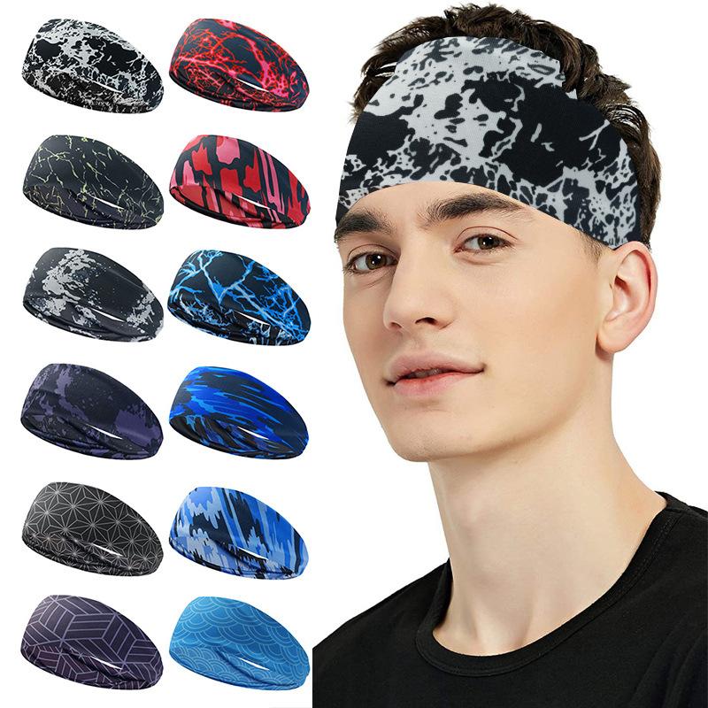 Sports Headband Men Women Printed Wide Sports Sweatband Stretch Elastic Fitness Gym Running Tennis Headwrap Yoga Hair Bands 1pc
