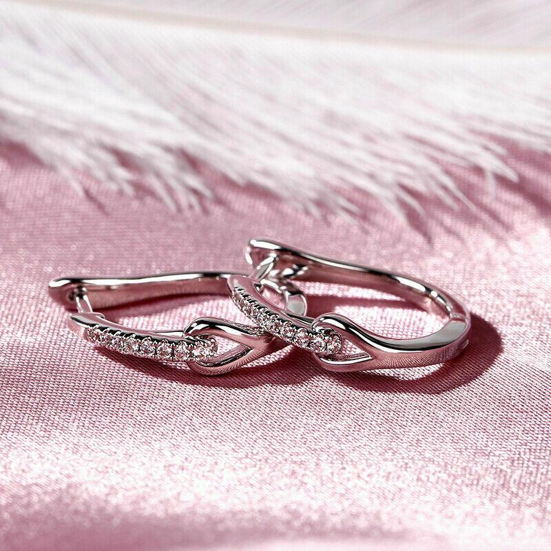 Новые шикарные женские серьги-кольца серебряного цвета с блестящим белым кубическим цирконием, модные U-образные серьги для помолвки, свадебные украшения