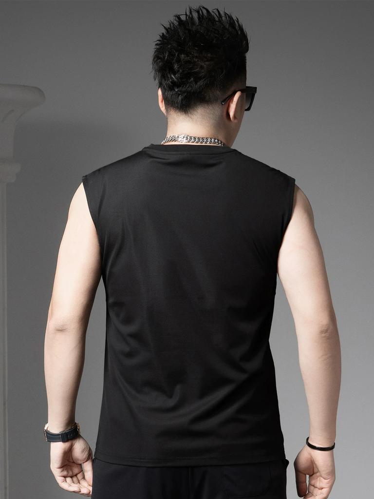 European Style American-Style Round Neck Vest for Men, Summer Outerwear, Sports, Fitness, Casual Sleeveless T-Shirt, Men's Tank Top