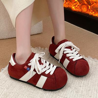 2025 новые французские ретро одинарные туфли мягкая кожа большая голова платформа женские туфли замша круглый носок шнуровка универсальные повседневные модные