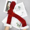 Plush Velvet Long Gloves Elastic Etiquette Mittens Red/Black Christmas Gloves  Winter