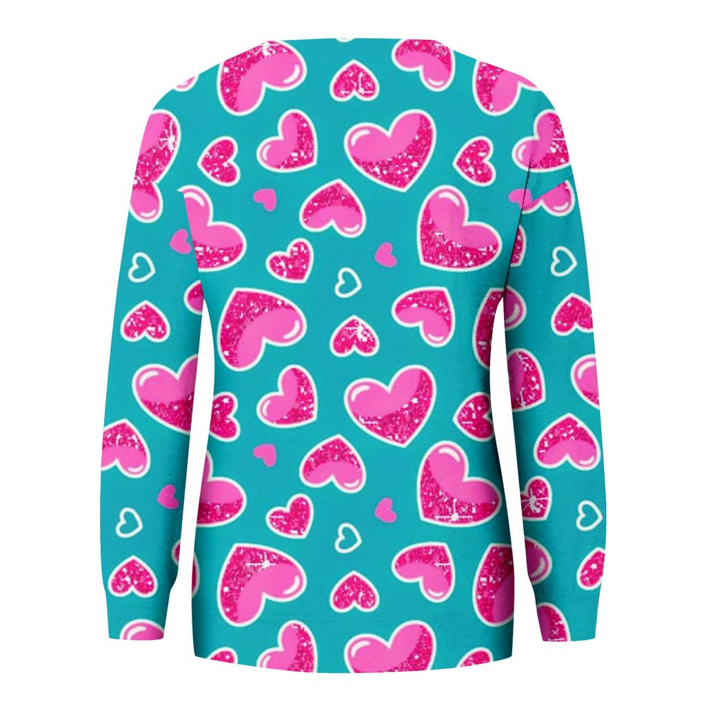 Женский модный повседневный свитер с круглым вырезом и длинными рукавами на День святого Валентина с принтом роз и круглым вырезом