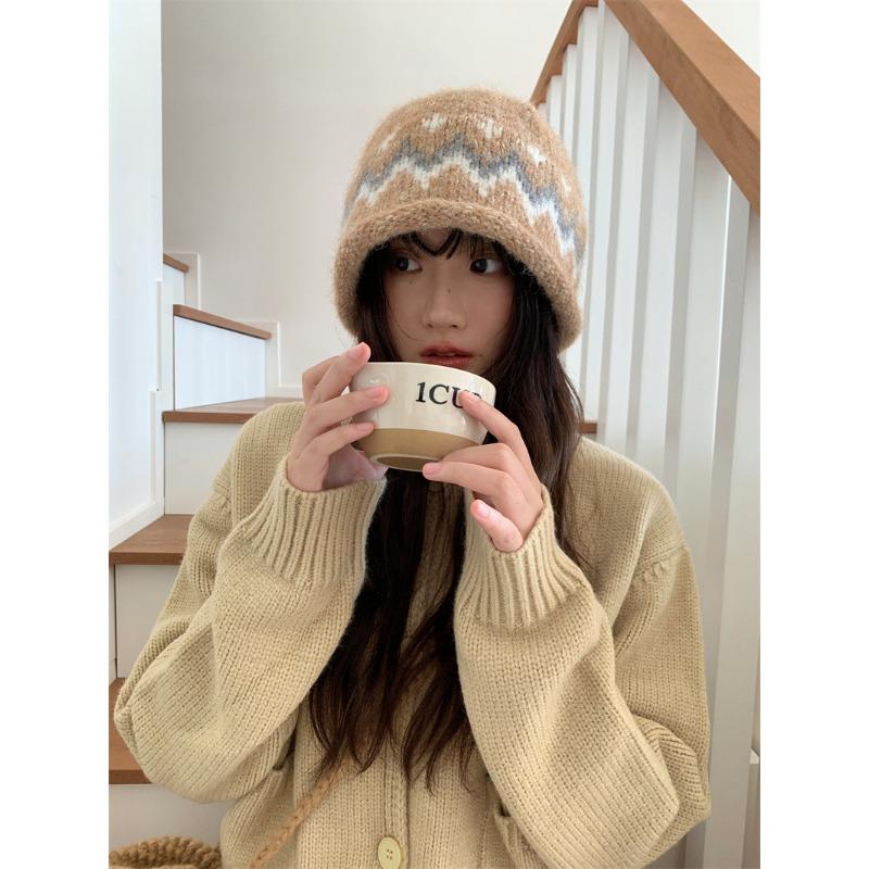 Women S Vintage Jacquard Knit Hat Autumn Winter Warm Ear Protection Beanie