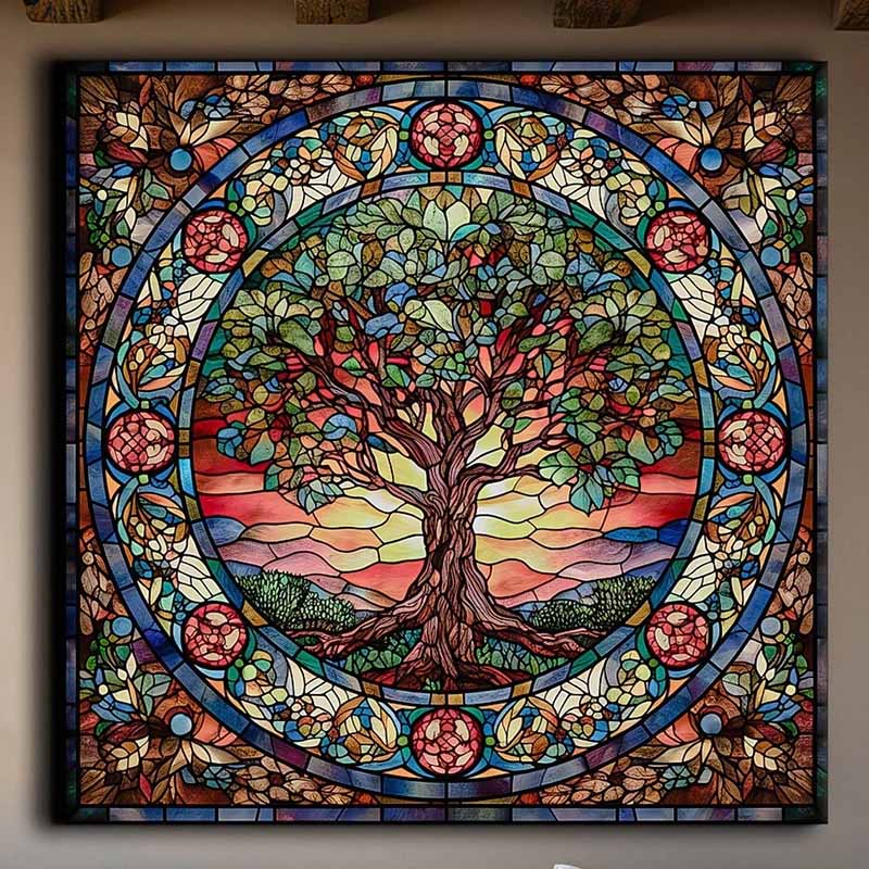 Красочная стеклянная масляная живопись, Древо Жизни, Кельтская фреска, Скандинавская мифология, Дерево в подарок, Печать и декор постера