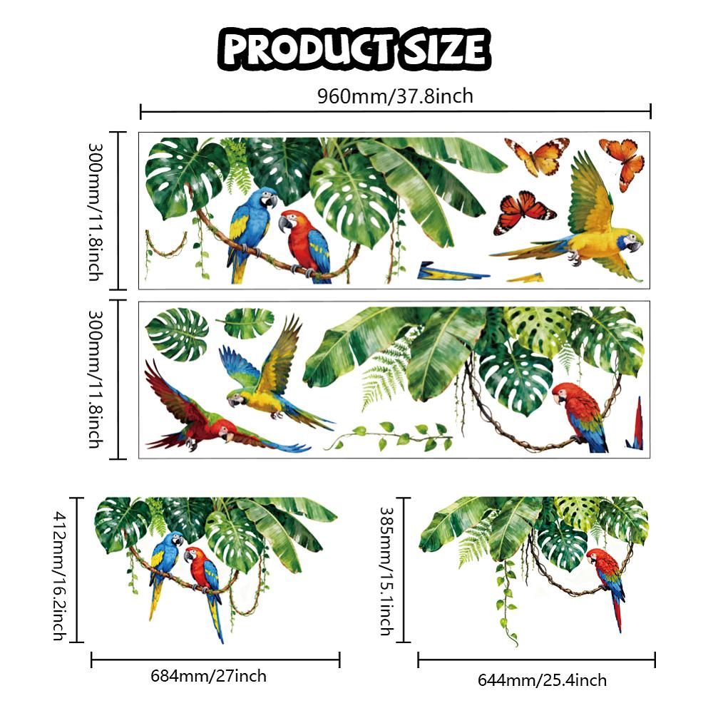 1set Translucent PVC Self Adhesive Wall Stickers Waterproof Building Decals for Home Living Room Bedroom Wall Decoration Parrot 960x300mm 2 sheets/set