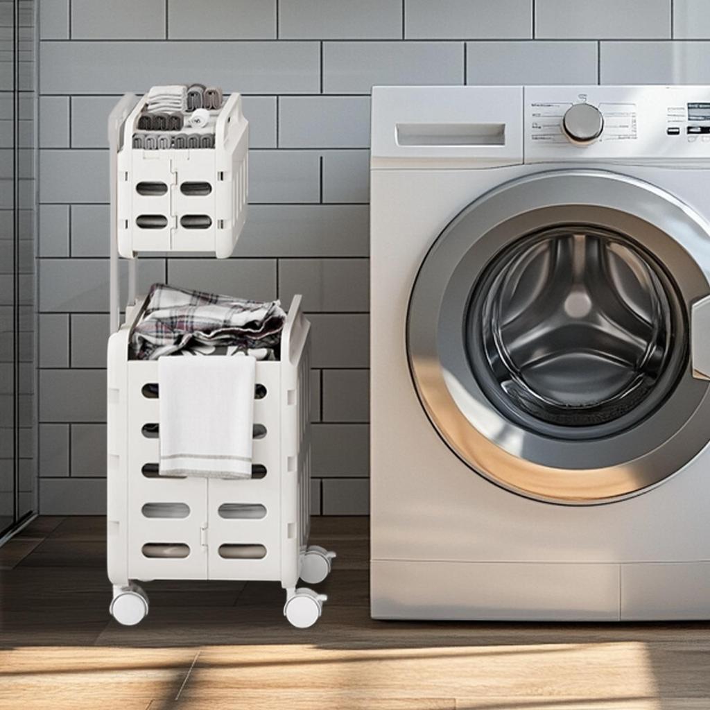 Rolling Laundry Hamper Travel Laundry Basket With Handle Double Layer Hamper Clothes Storage With Wheels For Socks Underwear