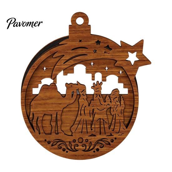 Holiday Atmosphere Hanging Crafts 3D Wooden Light Up Christmas Ornament, Layered House Tree Snowman Exquisite Gift Ornaments Nativity Scene Decoration
