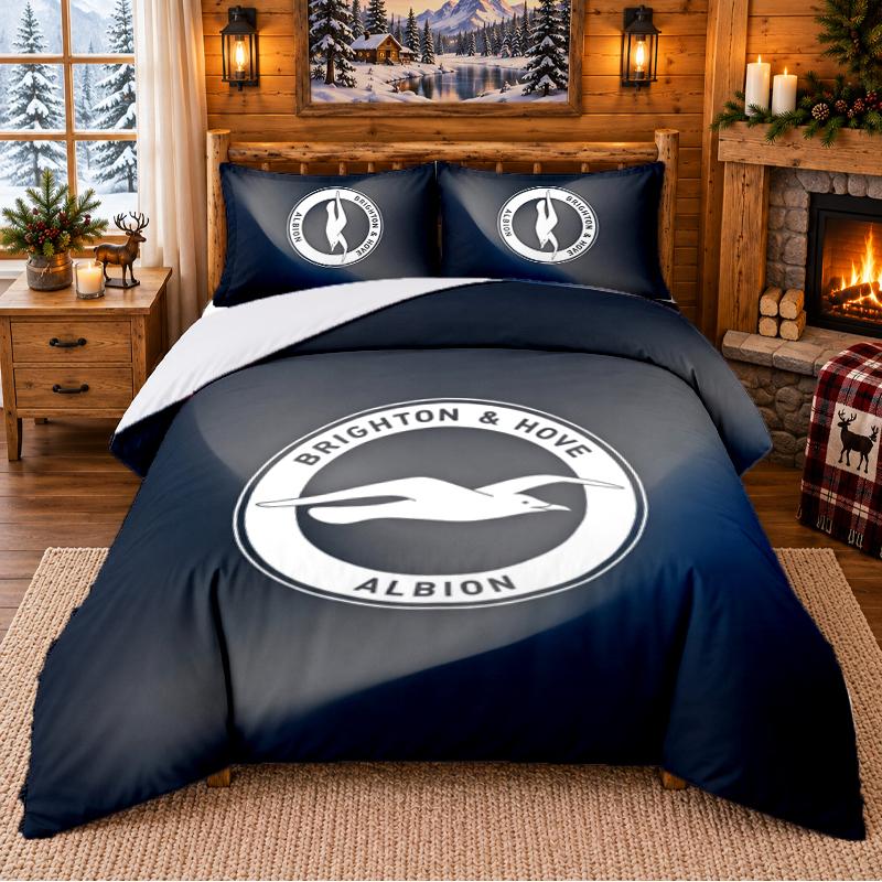 Printed 3Pcs Bedding Set Brighton & Hove Albion Football Pattern Bed Sheet Pillowcase For Bedroom Decor