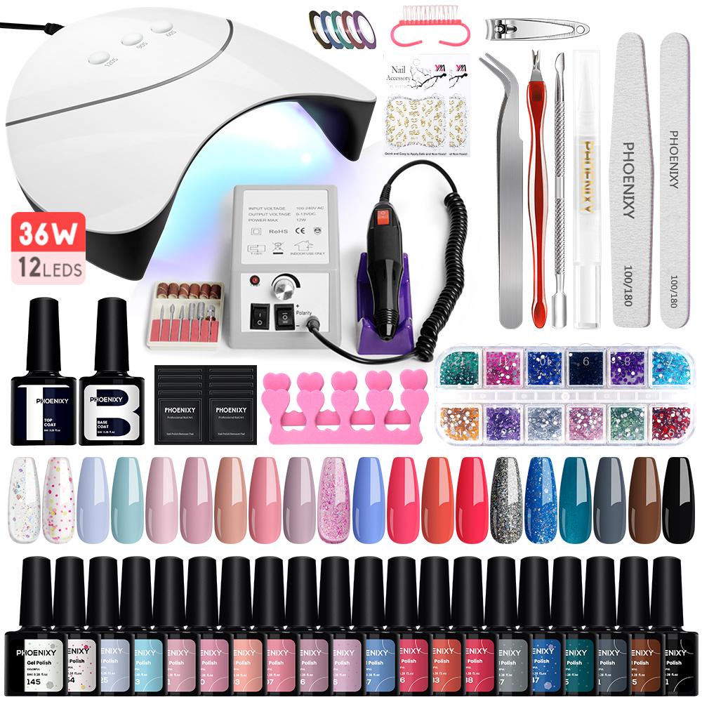 PHOENIXY Набор гель-лака для ногтей Pure Color Polish Полигель для ногтей Soak Off Gel с УФ-светодиодной лампой 36 Вт Набор маникюрных инструментов Стартовый и профессиональный