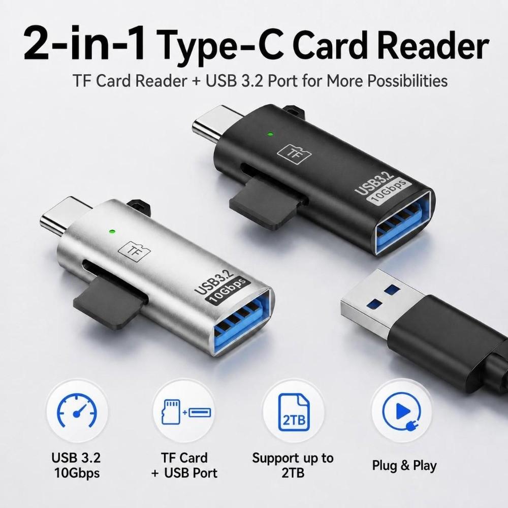 10Gbps Type-C Card Reader USB 3.2 USB Card Reader Practical TF Card Reader  Video Viewing