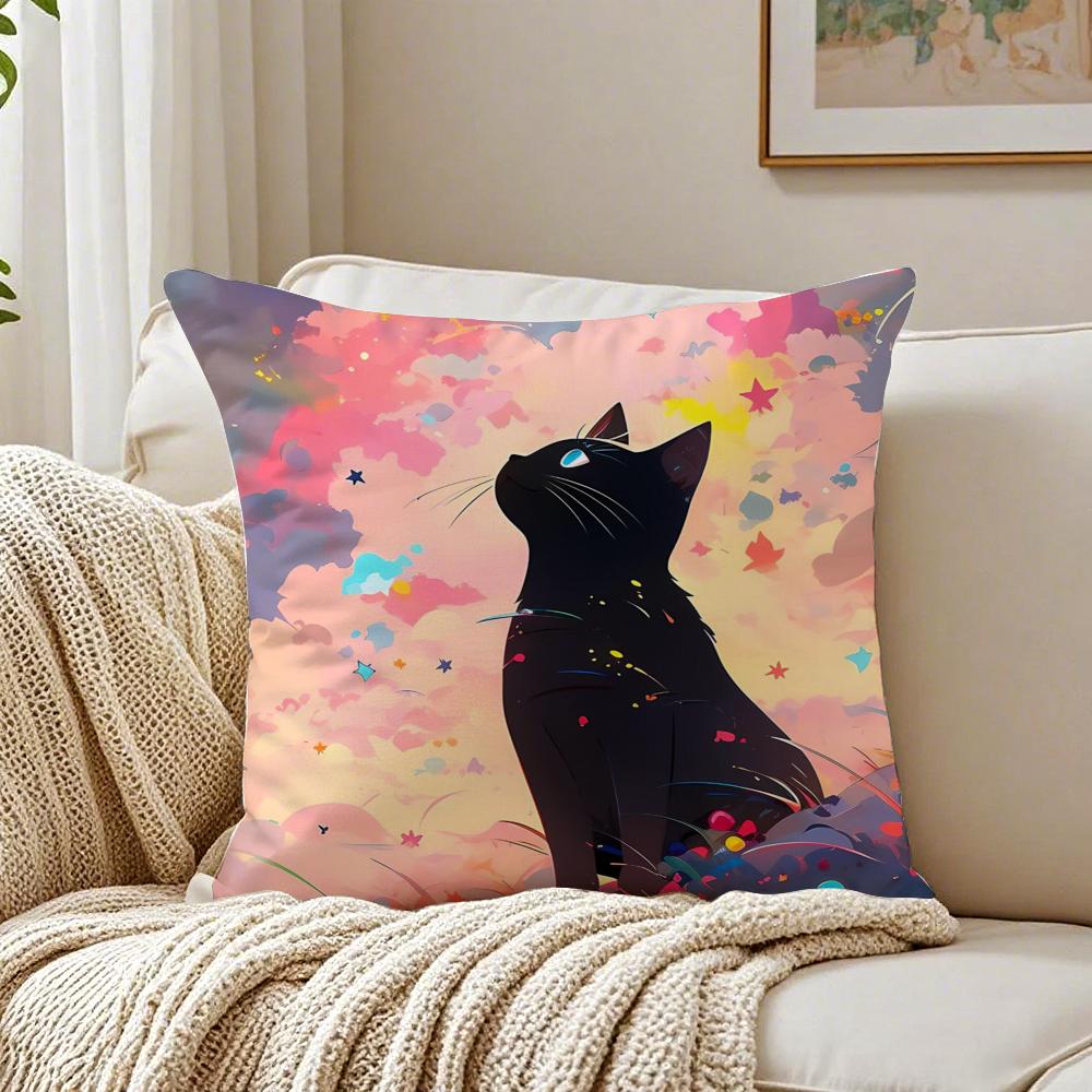 Fashion Casual Starry Sky Art cats Cozy Cushion Cover Linen Pillowcase Soft for Sofa Bed Home Room Decor