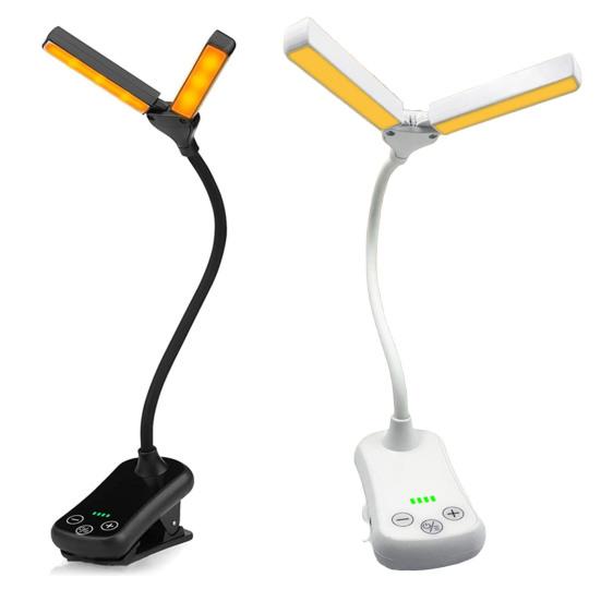 Лампа для чтения с регулируемой яркостью, платная, выдвижная, с двойной головкой, освещение без мерцания, тип-C, 14 светодиодов, янтарный светильник для книг, товары для дома