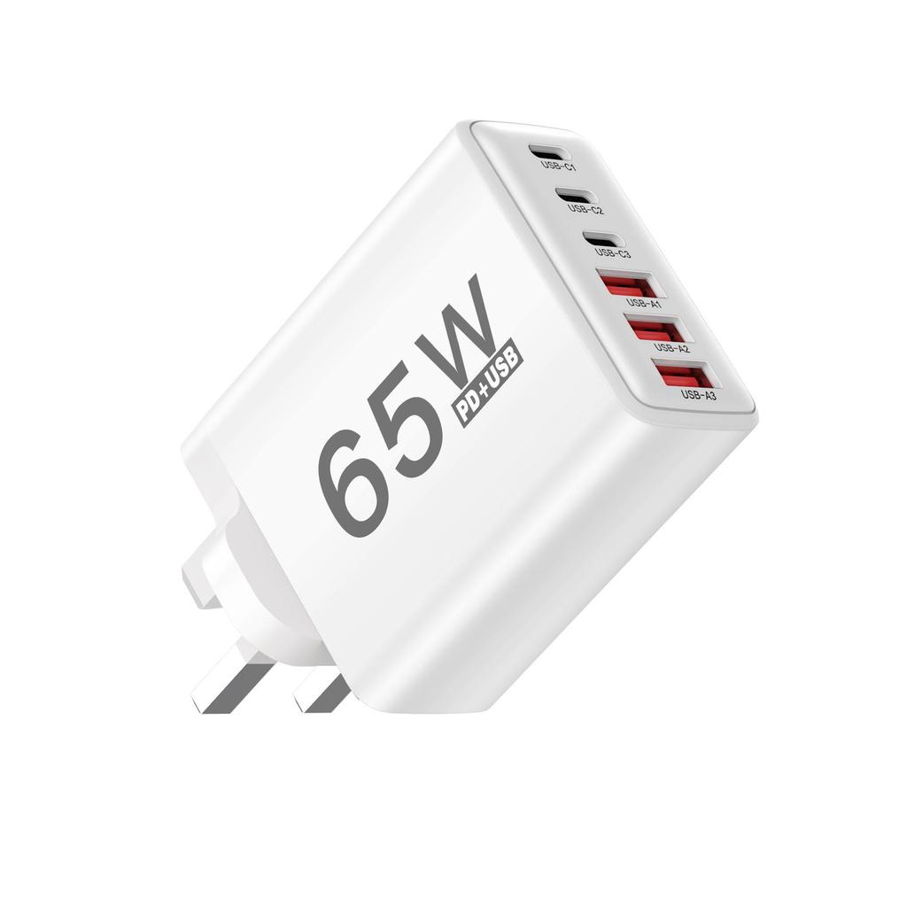 Многофункциональное PD-зарядное устройство 65 Вт с 3 портами USB и 3 портами Type-C для ЕС, США, Великобритании