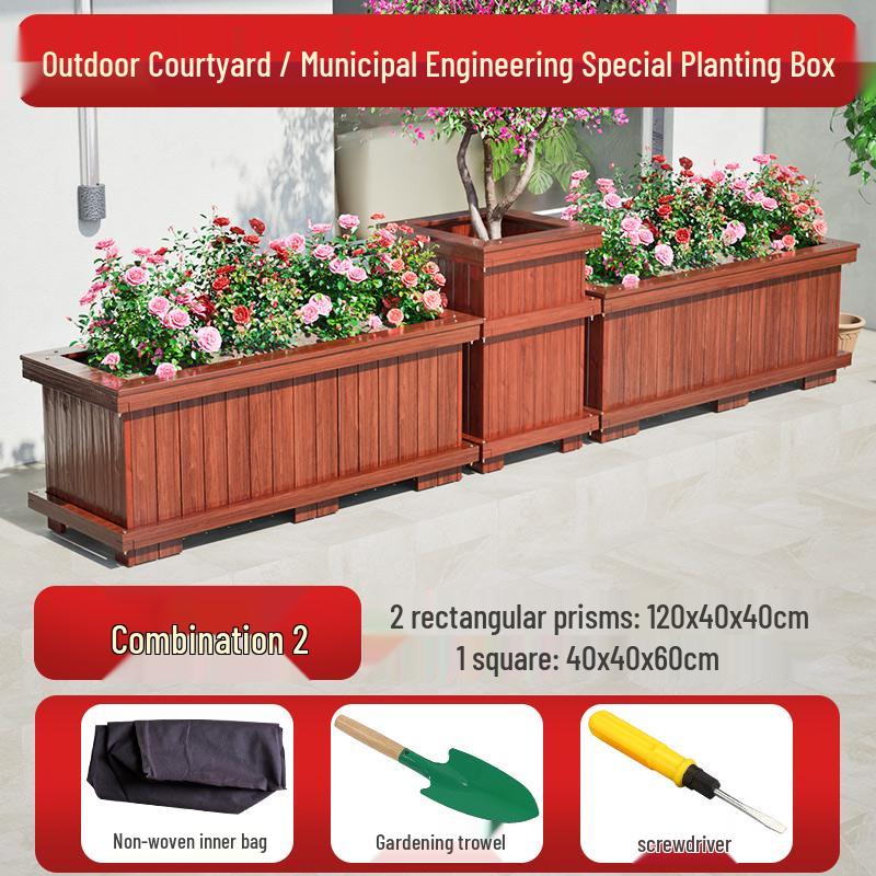Outdoor Rectangular Wooden Flower Box and Vegetable Planter