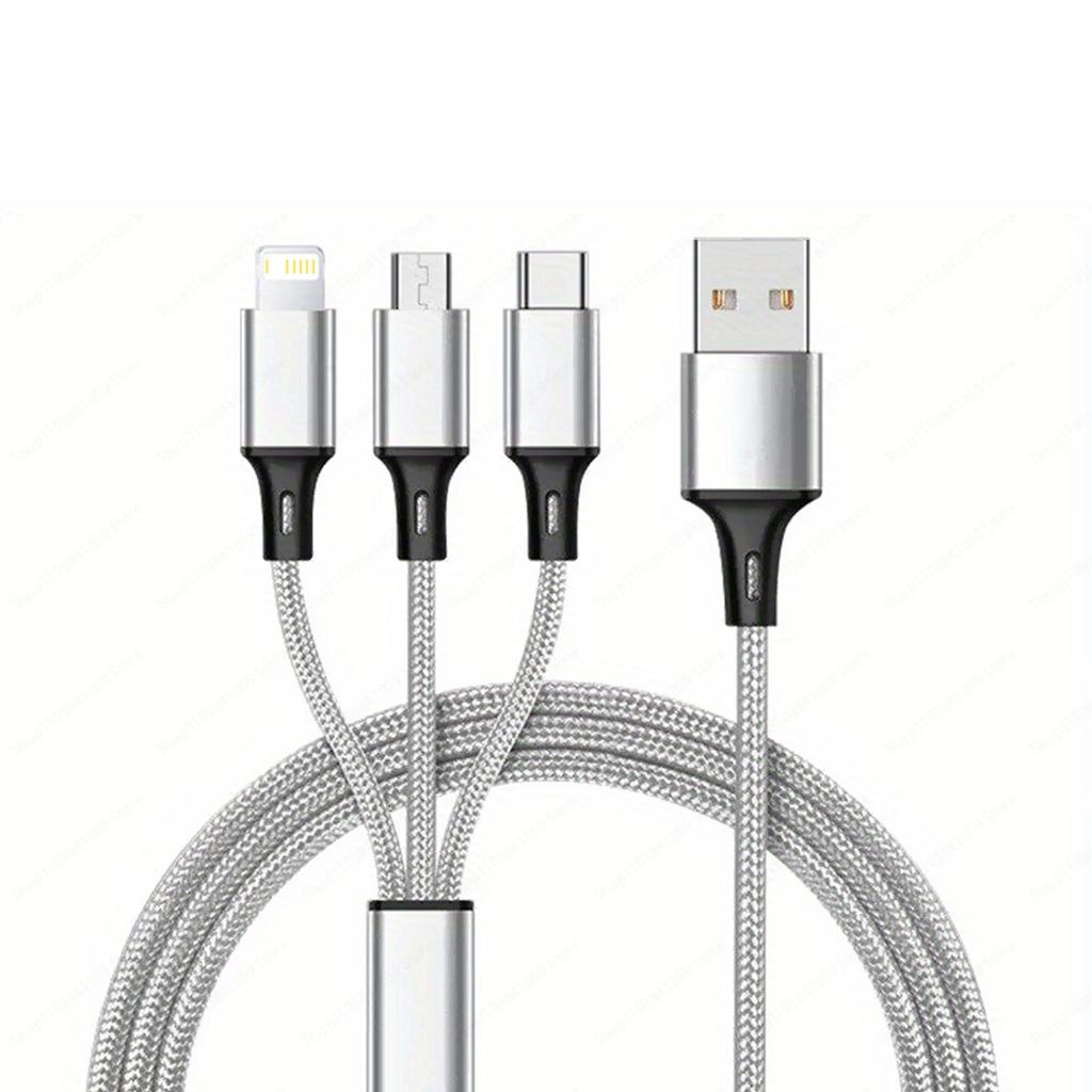 3 In 1 USB Type C Cable Phone Charge Cable Nylon Braided Universal Charging Cord For Iphone 16 15 14 13 12 Pro Max Xiaomi Huawei