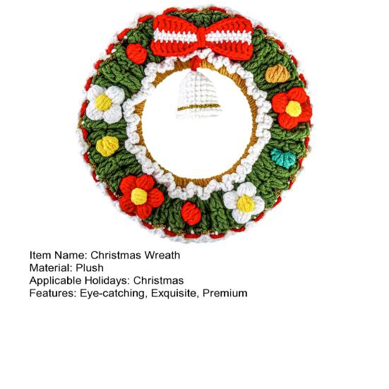 Вязаные крючком рождественские венки, ручная работа, вязаный венок, подвесное украшение с колокольчиком для рождественской елки, праздничная настенная домашняя декорация