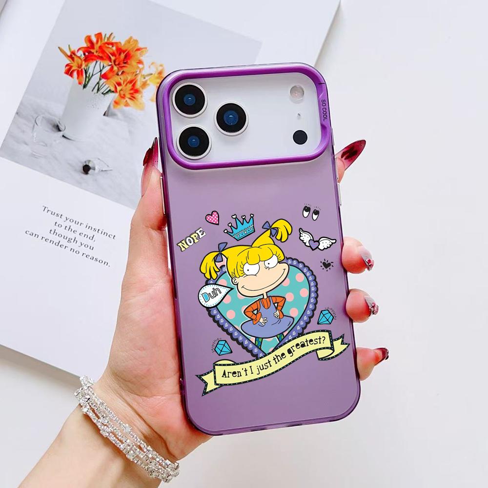 Смешной R-Rugrats Анжелика Чехол для телефона для iPhone 17 16 15 14 13 12 11 Pro Max Air Матовый Лазерный Аврора Ударопрочный Funda