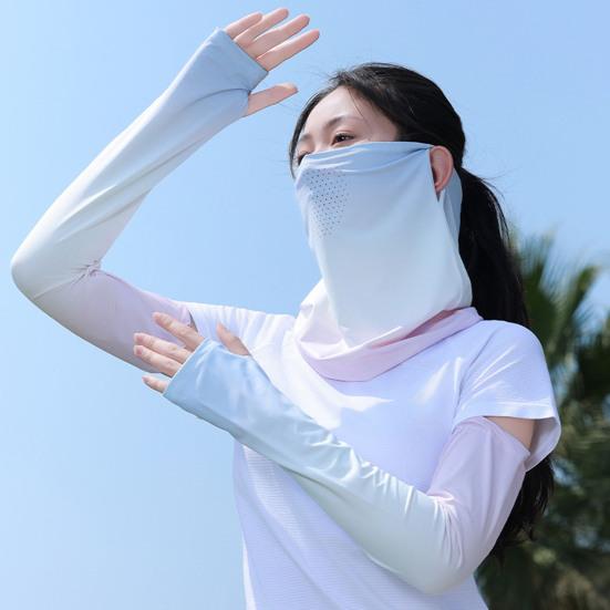 2Pcs/Set Face Guard Sun Protection Oversleeve Set, Ice Silk Cooling Fabric Arm Sleeves with Thumb Buckle Cuffs, Outdoor Cycling Driving Beach Summer