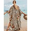 Women's Boho Cover Up, Plus Size Contrast Loose Fit Vacay Beach Kaftan Dress