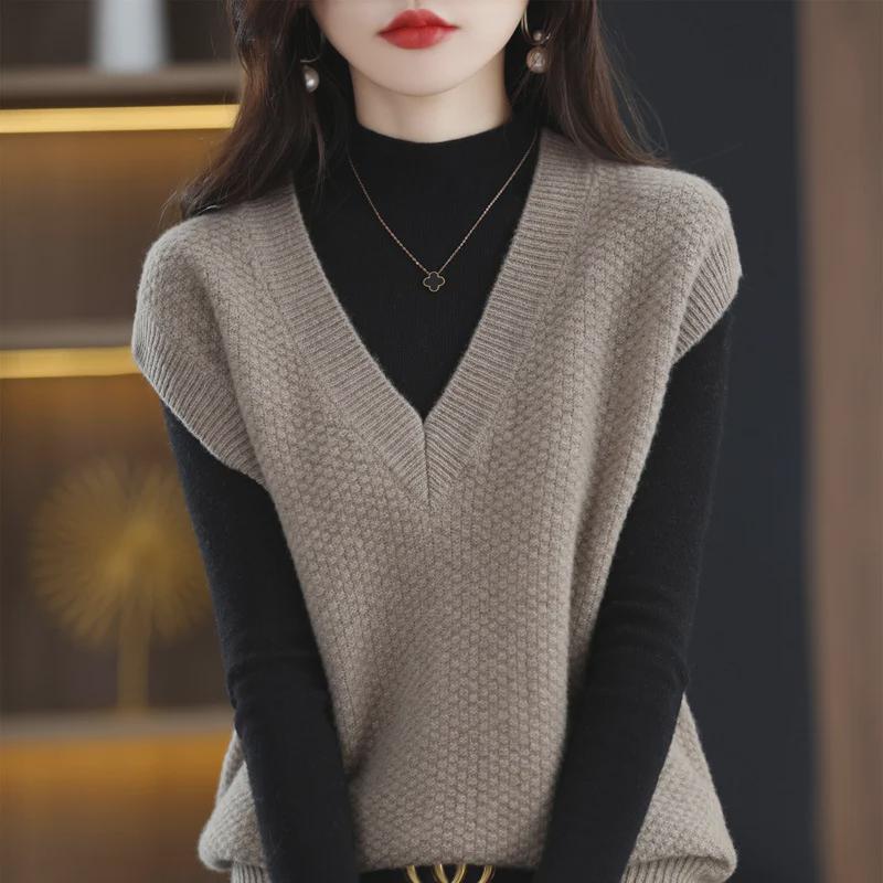 Женский мягкий вощеный трикотажный жилет - весна 2023 года, свитер с V-образным вырезом, жилет для весны и осени