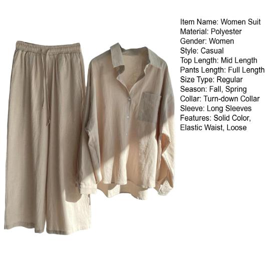 2 шт./компл., осень-весна, женская рубашка, брюки, комплект, блузка на пуговицах с длинными рукавами и лацканами, с нагрудным карманом, эластичные брюки на талии, спортивный брючный костюм для поездок на работу
