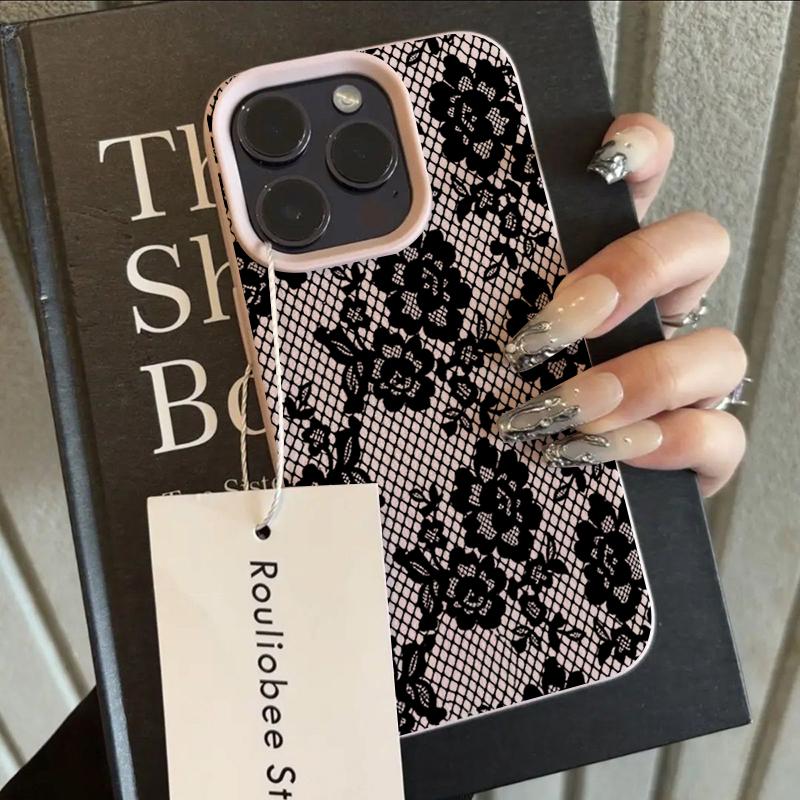 Корейский INS Черный Кружевной Чехол-Бампер с Розами для Xiaomi Redmi Note 15 14 13 12 11 Pro Plus 14C 15C 13C 12S 11 10 Защитная Крышка для Камеры
