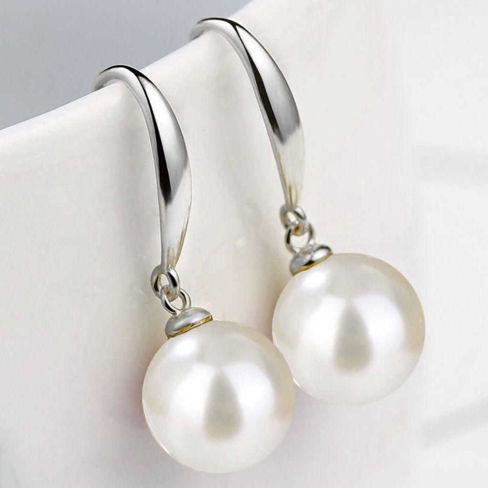 Simulation Freshwater Pearl Drop Earrings Ball Shape Ear Hook Simple Long Earrings Ear Jewelry