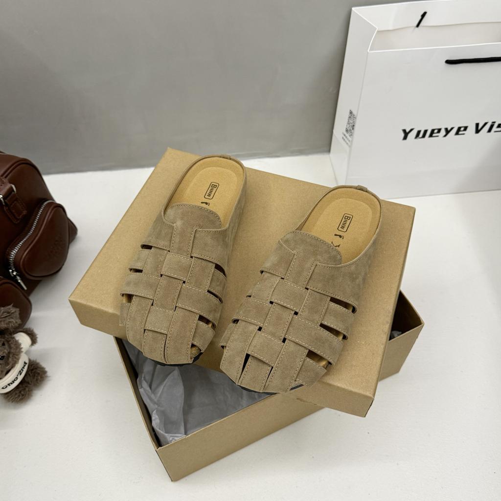 2024 весна и осень новая мода универсальная сумка головные уборы полутапочки женская обувь верхняя Mori полые ретро повседневная толстая