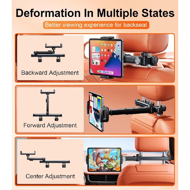 Держатель для планшета с удлинительным рычагом для подголовника автомобиля, регулируемый держатель для iPad для заднего сиденья автомобиля, обращенный назад для детей, младенцев, автомобильное крепление подходит для 4,7"-13" сотового телефона