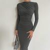 New Autumn and Winter Women's Fashion Round Neck Long Sleeve Slim Fit Hip Solid Color Temperament Dress