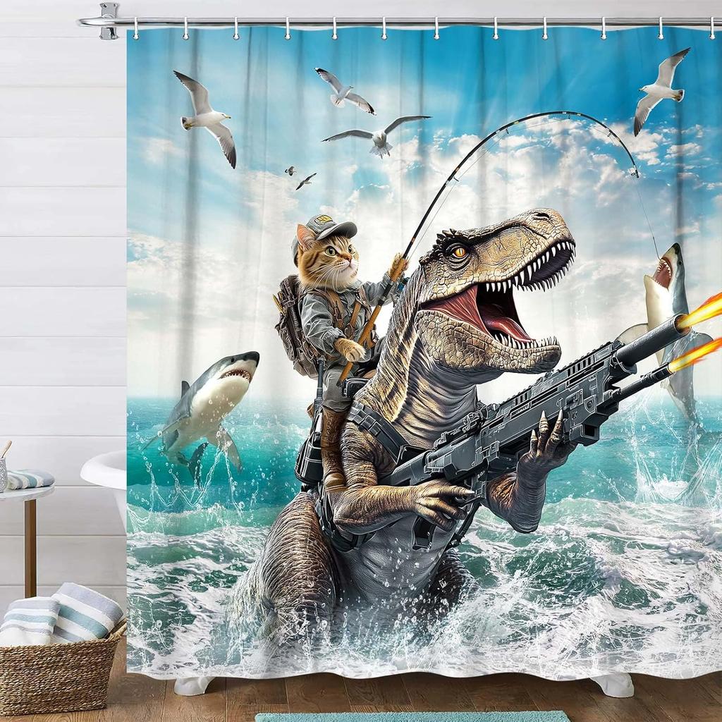 Jurassic Action Dinosaur Tapestry Monster Art Wall Hanging T-Rex Shark Ocean Print Sci Fi Decor Jungle Poster Banner