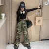 Hip Hop Girls K-pop Crop Top Street Dance Camouflage Joggers Pants+top Set