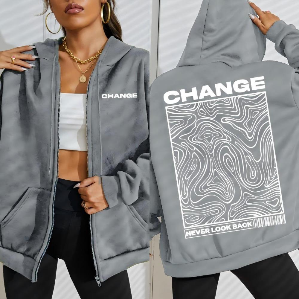 Меняй Никогда Не Оглядывайся Уличный Графический Принт Женское Худи на Молнии Осеннее Худи Свободные Повседневные Толстовки Флис Женская Одежда