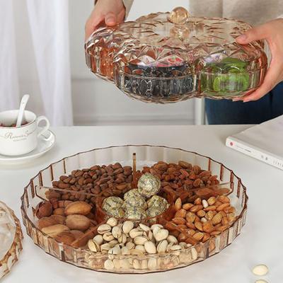Поднос для закусок с крышкой, 6 отсеков, пластиковый, разделенный, пыленепроницаемый, легко моющийся, круглый поднос для сухофруктов