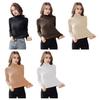 Women Knitting Tops High Collar Long Sleeve Solid Color Warm Fleece Lining Pullover Tops Slim Fit Thickened Knitwear Daily Wear