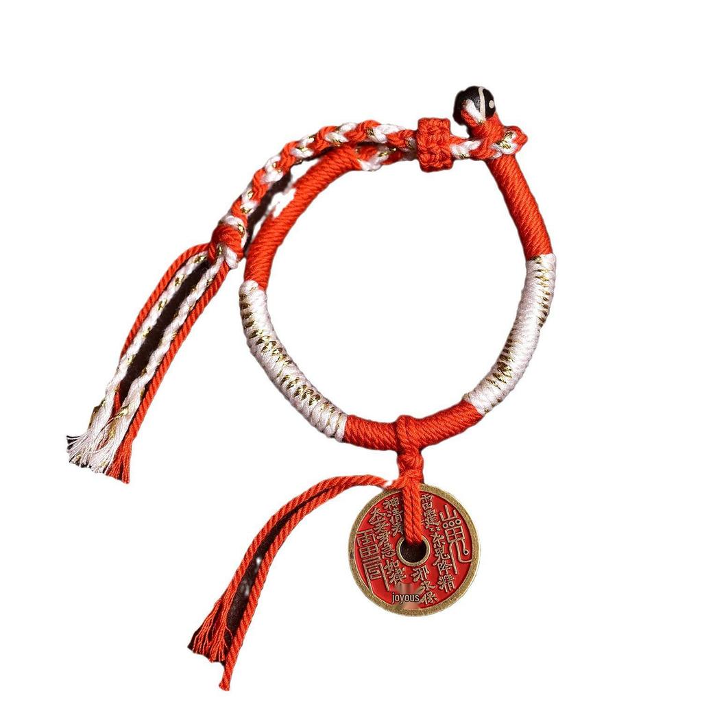 Тибетский плетеный браслет ручной работы, регулируемый, с цветком Горного Духа и бусиной Дзи на богатство