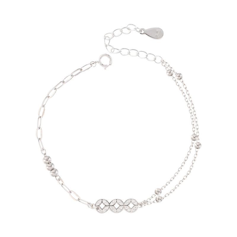 Стерлингового Серебра S925 Серебряный Браслет Китайский Стиль Браслет Счастливая Медная Монета Ретро Мода Двухслойный Браслет Из Бисера Для Женщин