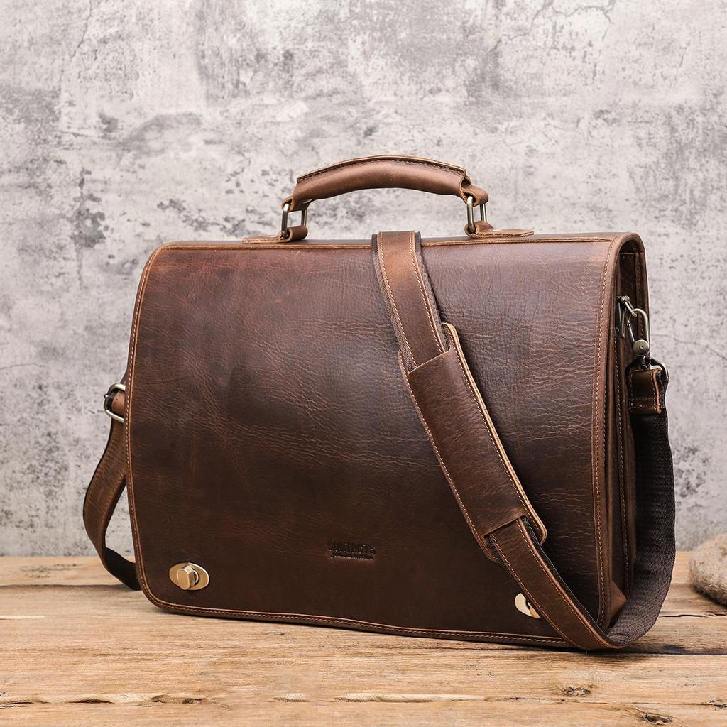 CONTACT'S Деловой мужской портфель Crazy Horse Кожаные сумки через плечо Роскошная брендовая сумка для ноутбука для 15,6-дюймовых сумок-тоут