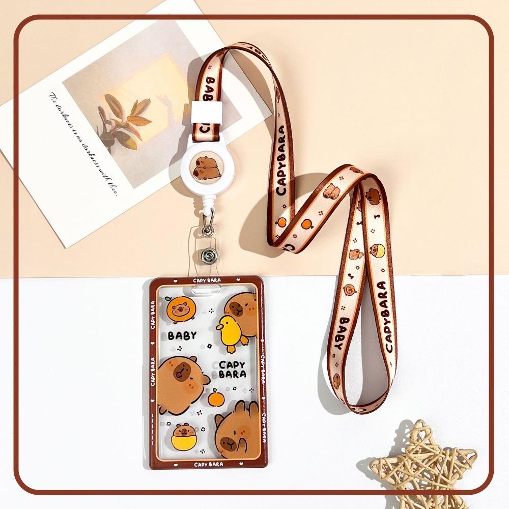 Kawaii Cartoon Capybara Photocard Holder with Lanyard Keychain Photo Protector Case Transparent Card Cover Photo Storage