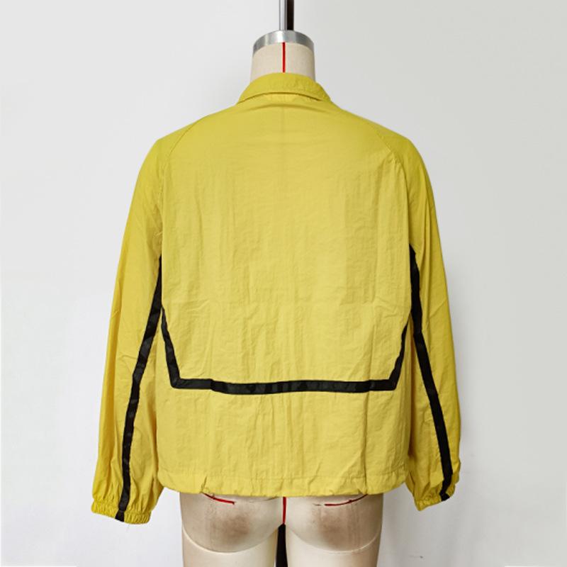 Осенняя женская солнцезащитная одежда с лацканами, полосатая, сращивающаяся, свободная, с длинными рукавами, на молнии, тонкая куртка