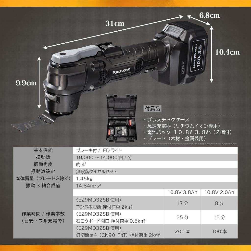 Panasonic Зарядное устройство EXENA, зарядное устройство для ионных аккумуляторов, для дерева и торможения, с длительным сроком службы, пластиковый корпус для электротехнических работ, черный