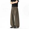 Mens Casual Pants Solid Color Splicing Straight Leg Trousers Retro Pleated High Street Drawstring Loose Fit
