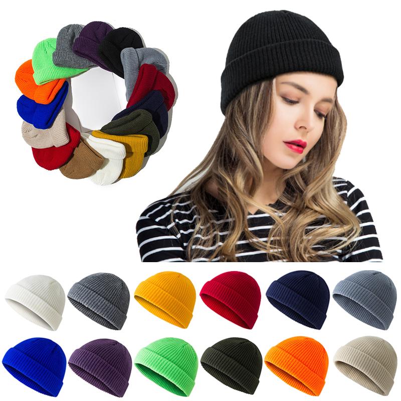 Вязаная тюбетейка унисекс с манжетами крючком, однотонная шапка-бини в стиле ретро, ​​зима-осень